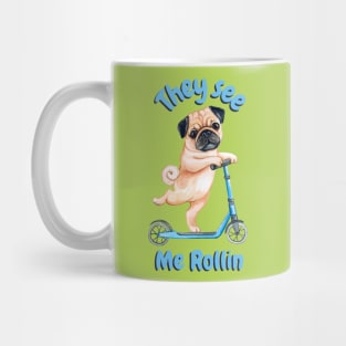 Pug on a Scooter. They see me rollin Mug